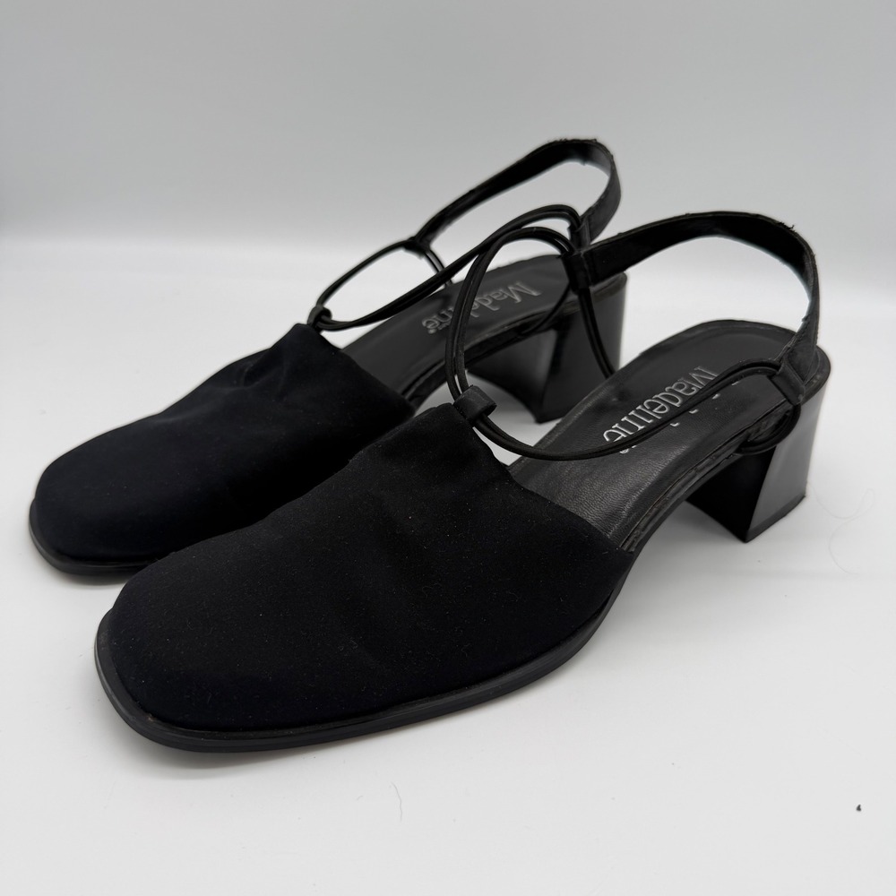 Madeline Stuart Vintage Black Block Heel Slingback Sandals Square Toe Womens 9M